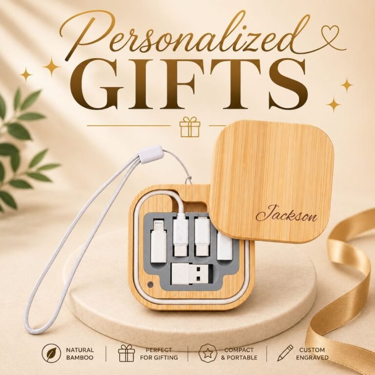 6 in 1 bamboo fast charging cable 60W with multi connectors and round bamboo storage case