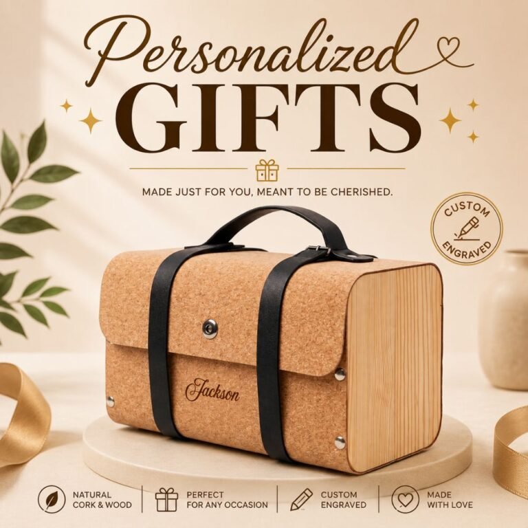 Personalized eco-friendly cork bag with custom name engraving