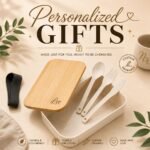 Personalized wooden lunch box with custom name engraving and cutlery set