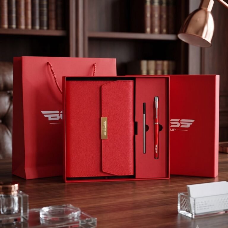 Custom notebook gift set with pen, refill ink and company logo for corporate gifts