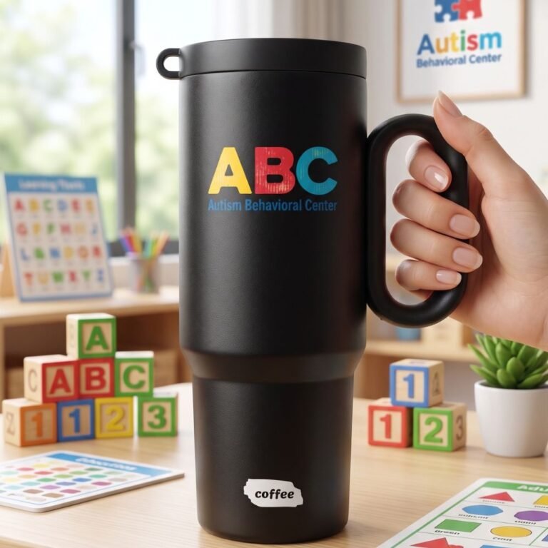 Custom tumbler with handle and company logo for corporate gifts