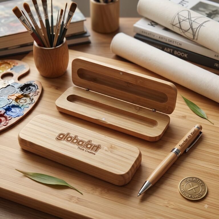 Custom bamboo pen with bamboo gift box and company logo engraving for corporate gifts